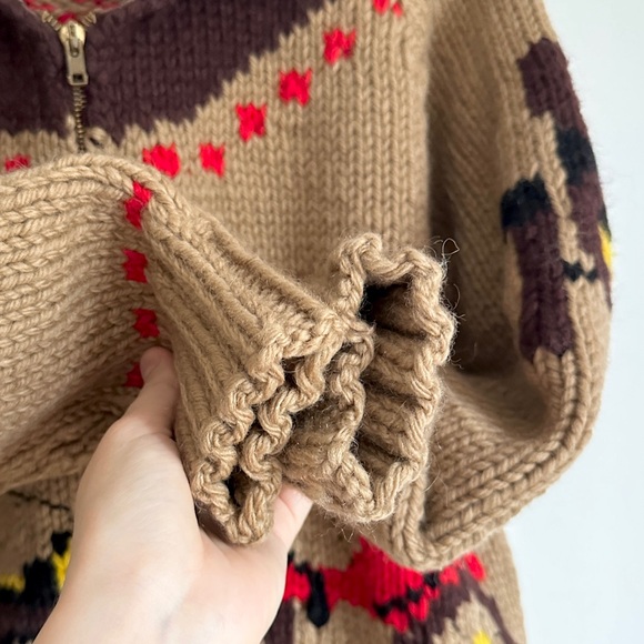 Vintage Cowichan Wool Knit Zip Cardigan Sweater Coat Retro Car Pattern 60s - Picture 5 of 10